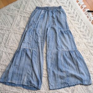 Mustard Seed Blue Elastic-Waist Wide Leg Pants